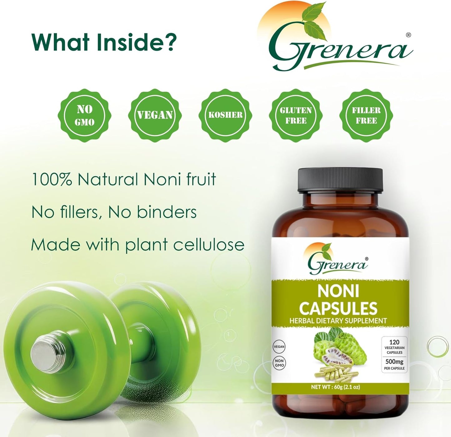 120 Count Noni Fruit Capsules by Grenera | Non-GMO, Gluten Free | Vegetarian Caps, No Fillers