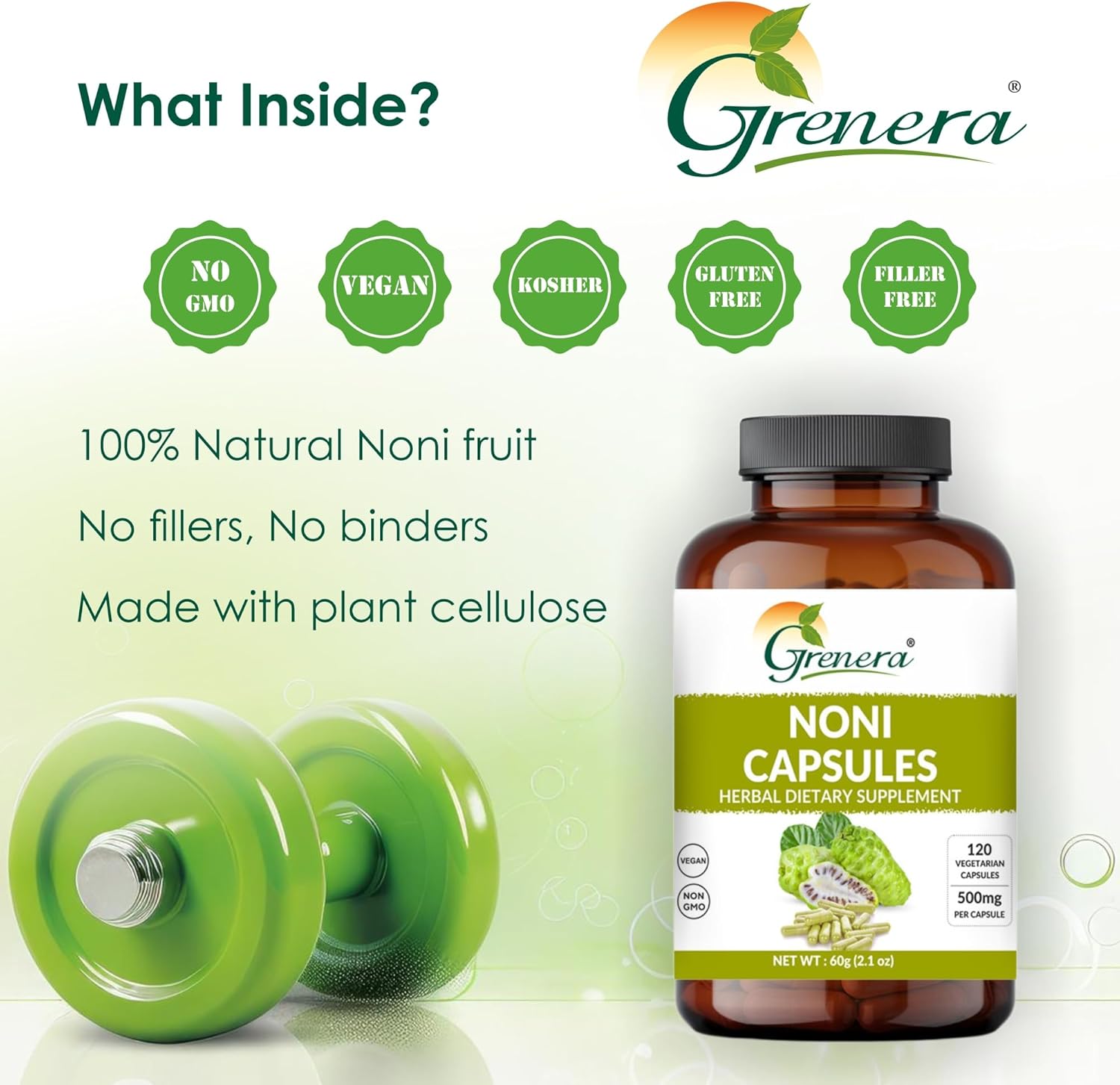 120 Count Noni Fruit Capsules by Grenera | Non-GMO, Gluten Free | Vegetarian Caps, No Fillers