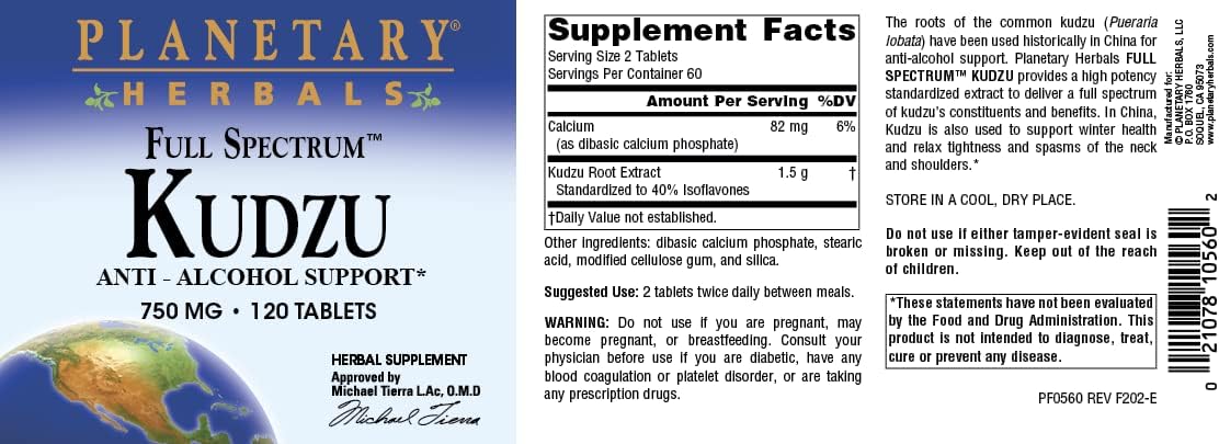 120 Count Planetary Herbals Full Spectrum Kudzu Tablets - Natural Herbal Supplement