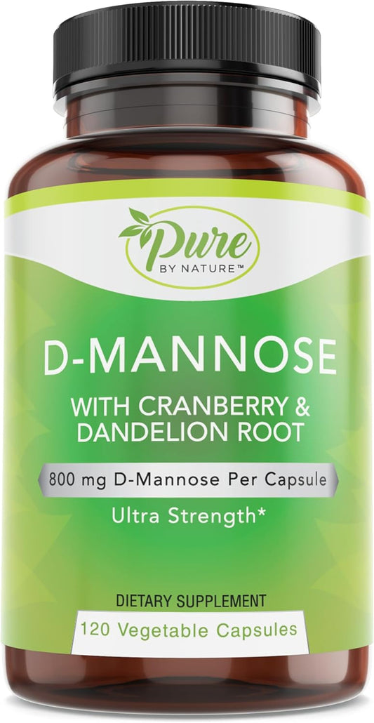 120 Count Pure By Nature D-Mannose Supplement with Cranberry and Dandelion Root for Urinary Health