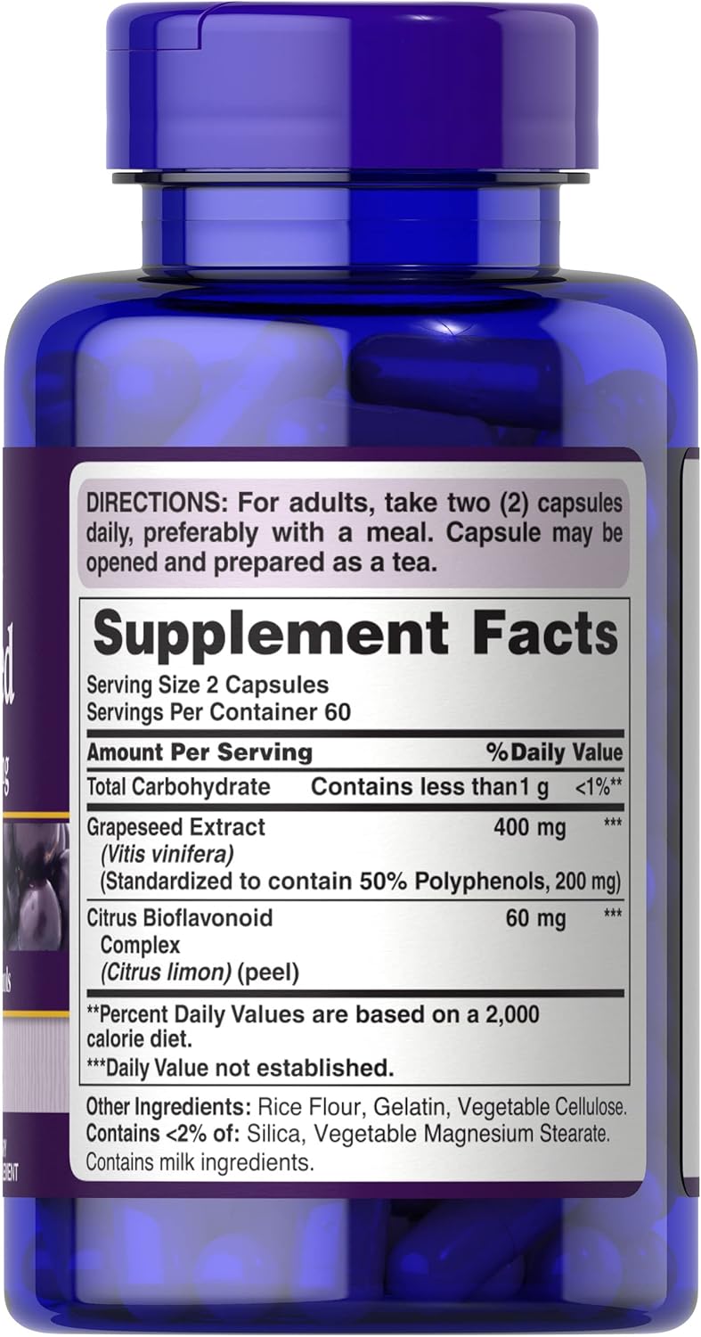 120 Count Puritan's Pride Grapeseed Extract 200 Mg Capsules - Pack of 240