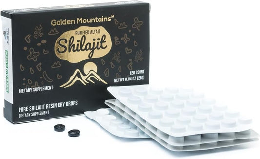 120 Count Siberian Green Premium Pure Shilajit Dry Drops from Altai Golden Mountains - Authentic Safety & Quality Certificate - US Lab Tested Fulvic Acid - 200 mg