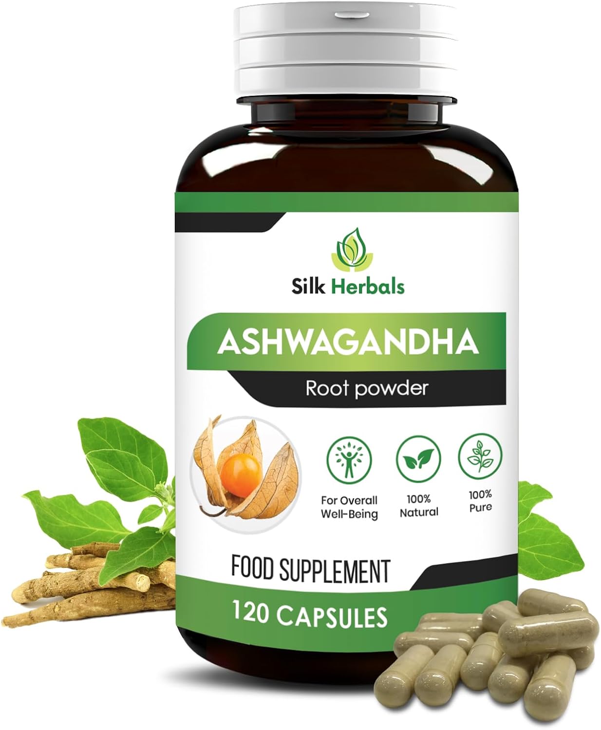120 Count Silk Herbals Ashwagandha Capsules - Natural Root for Overall Well-Being
