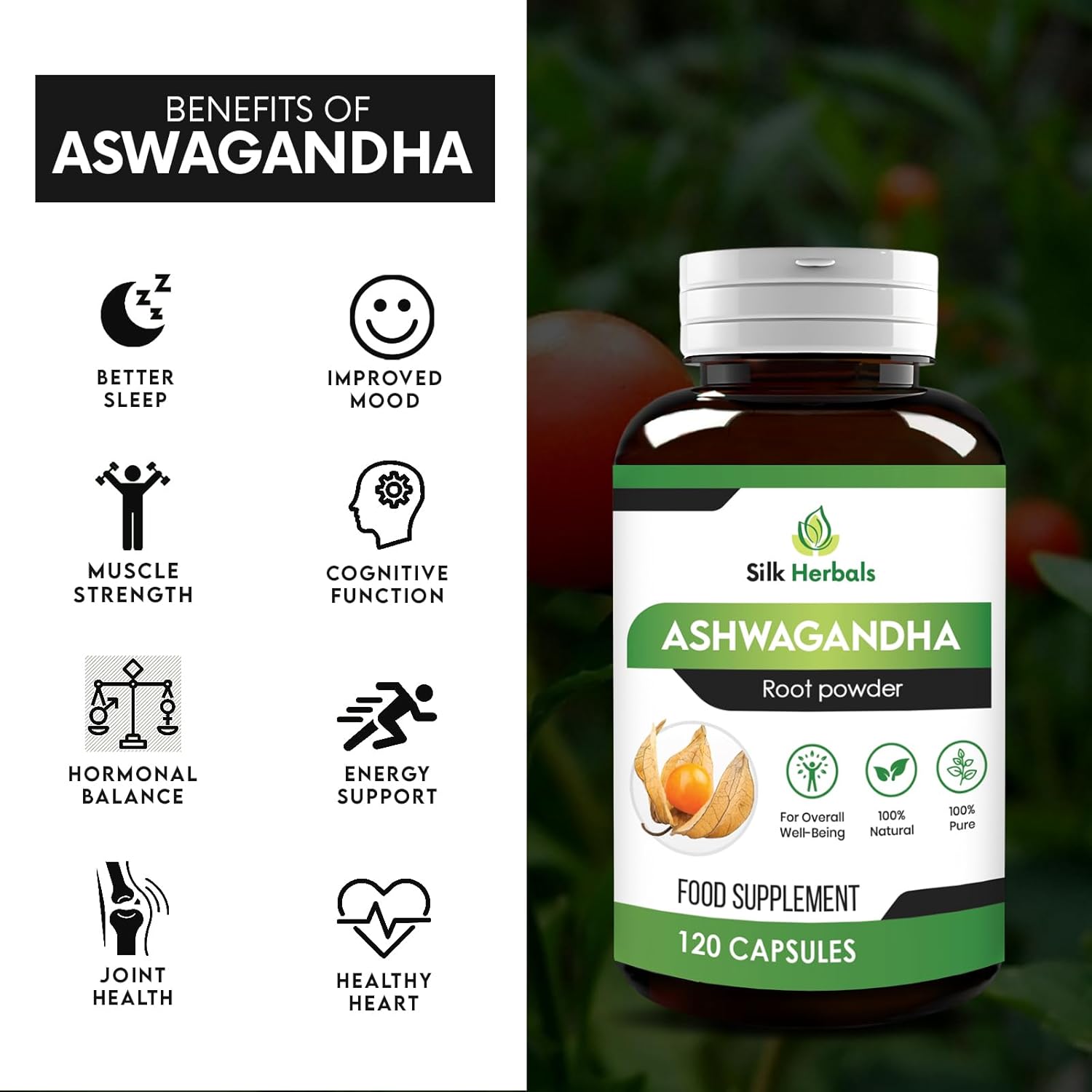 120 Count Silk Herbals Ashwagandha Capsules - Natural Root for Overall Well-Being
