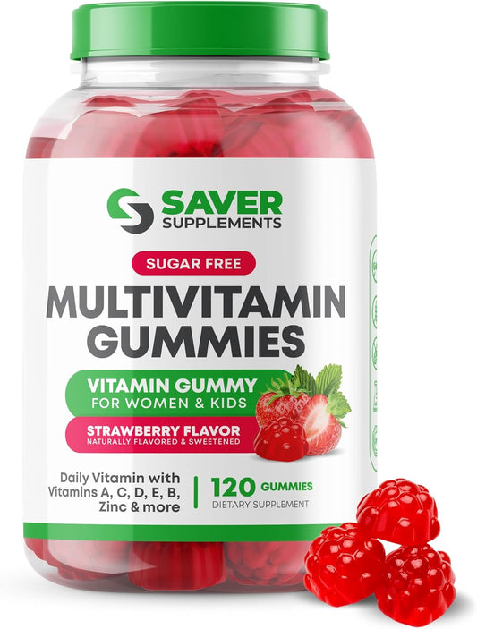 120 Count Sugar-Free Multivitamin Gummies for Women and Kids - Strawberry Flavored Saver Supplements