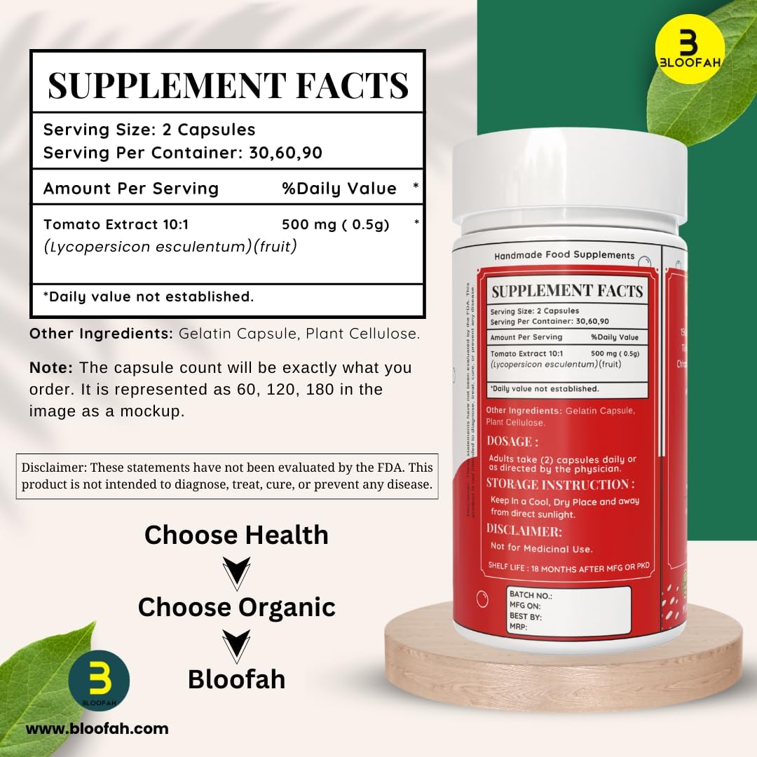 120 Count Tomato Extract Lycopene Capsules - 500mg | Pure & Non-GMO Carotenoid Supplement for Health Support