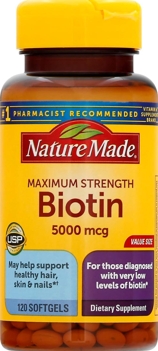 120 Count Value Size Nature Made Biotin 5000 mcg Softgels for Maximum Strength