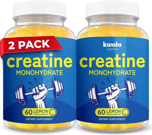 120 Count Vegan Lemon Flavored Creatine Gummies for Men & Women - 5g Per 5 Gummies - 2 Bottles with 60 Gummies Each