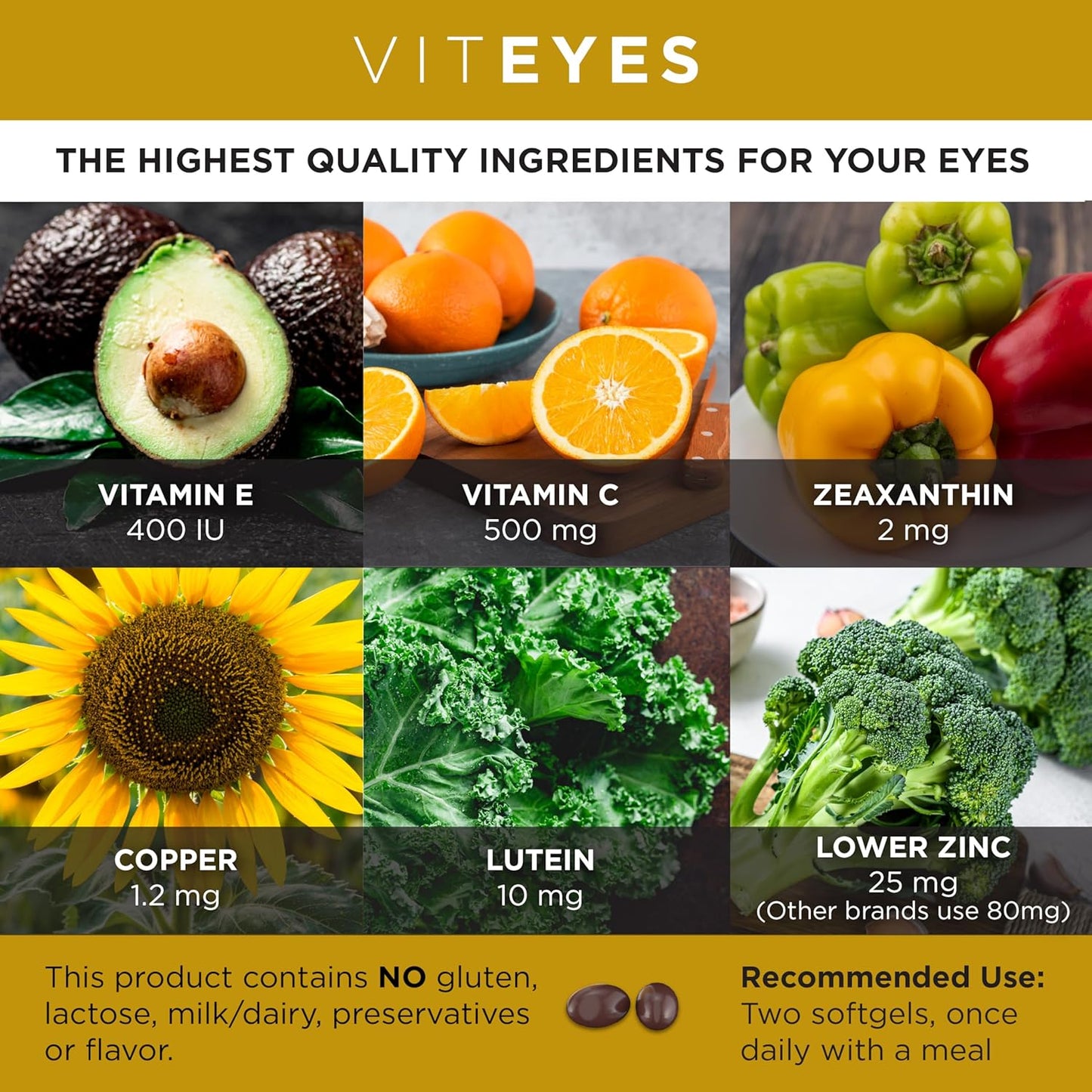 120 Count VITEYES Classic AREDS 2 Softgels for Eye Health & Vision Protection - Single Daily Dose Eye Vitamin, Non-Fish, Non-Dye