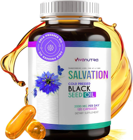 120 Count VIVANUTRA Black Seed Oil Capsules - Cold Pressed Turkish Nigella Sativa, 500mg Per Capsule - Made in USA