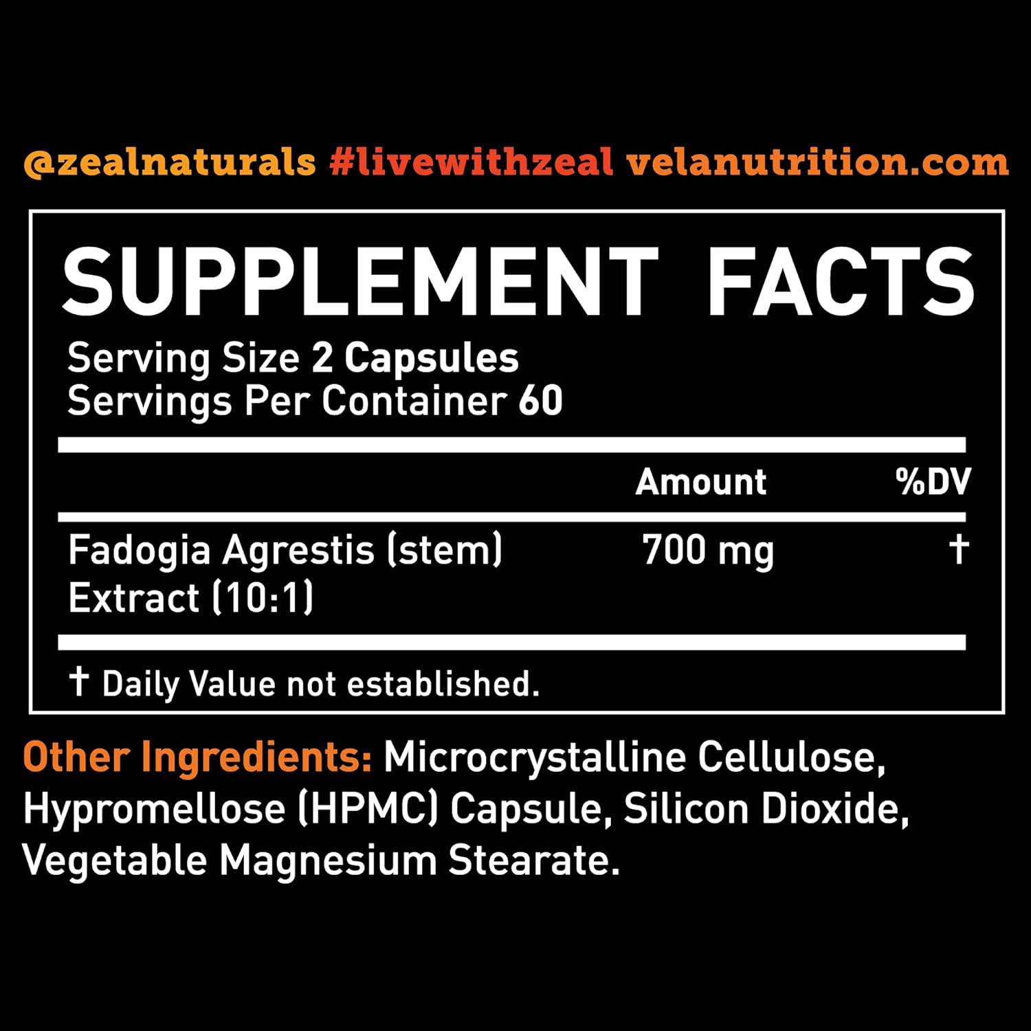120 Count Véla Fadogia Agrestis 700mg Capsules | Non-GMO Antioxidant Supplement with 3rd Party Testing