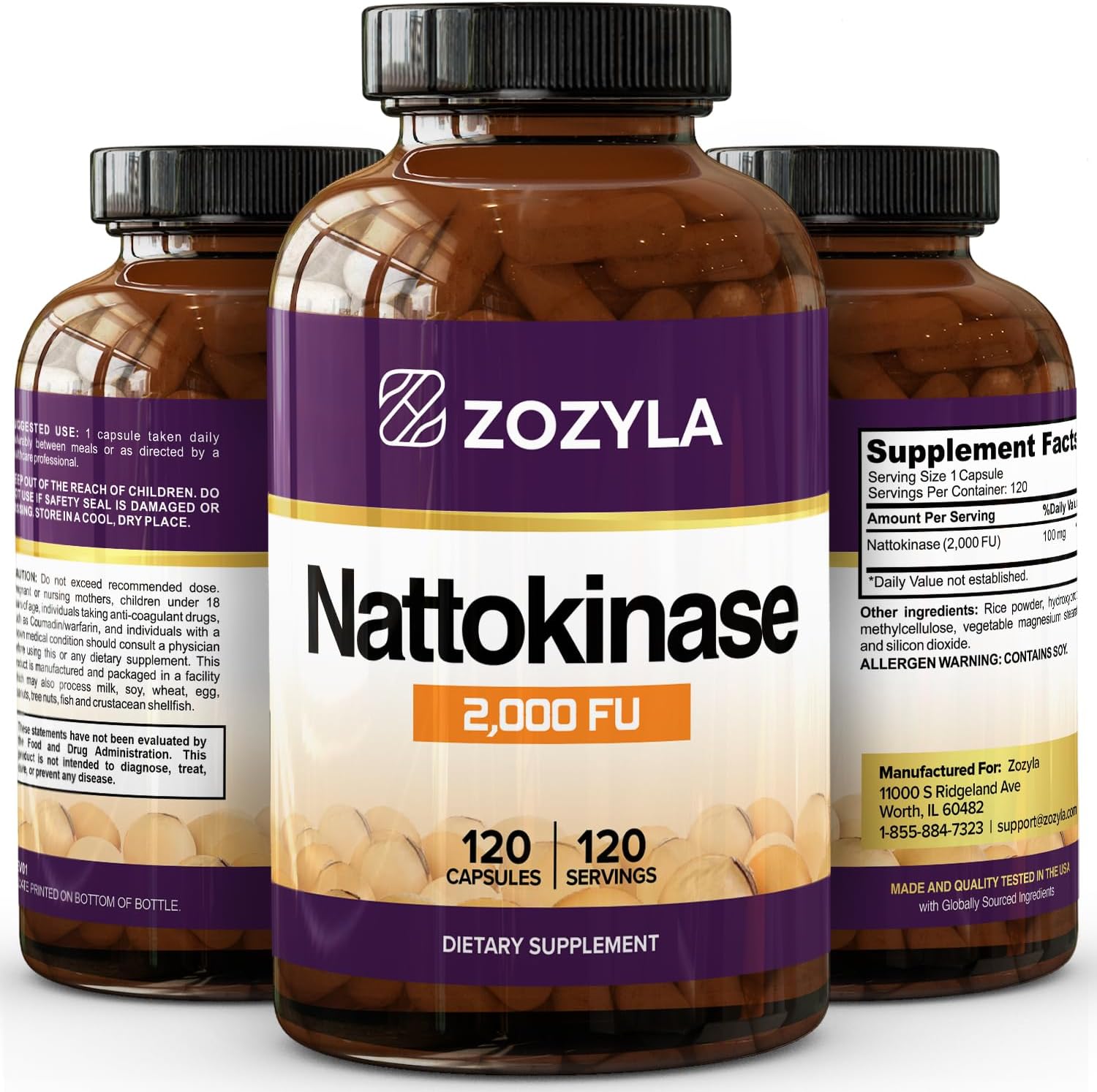 120 Count ZOZYLA Nattokinase Supplement with 2,000 FU - Promotes Healthy Blood Flow & Circulation - Non-GMO, Gluten Free, Vegan USA Made