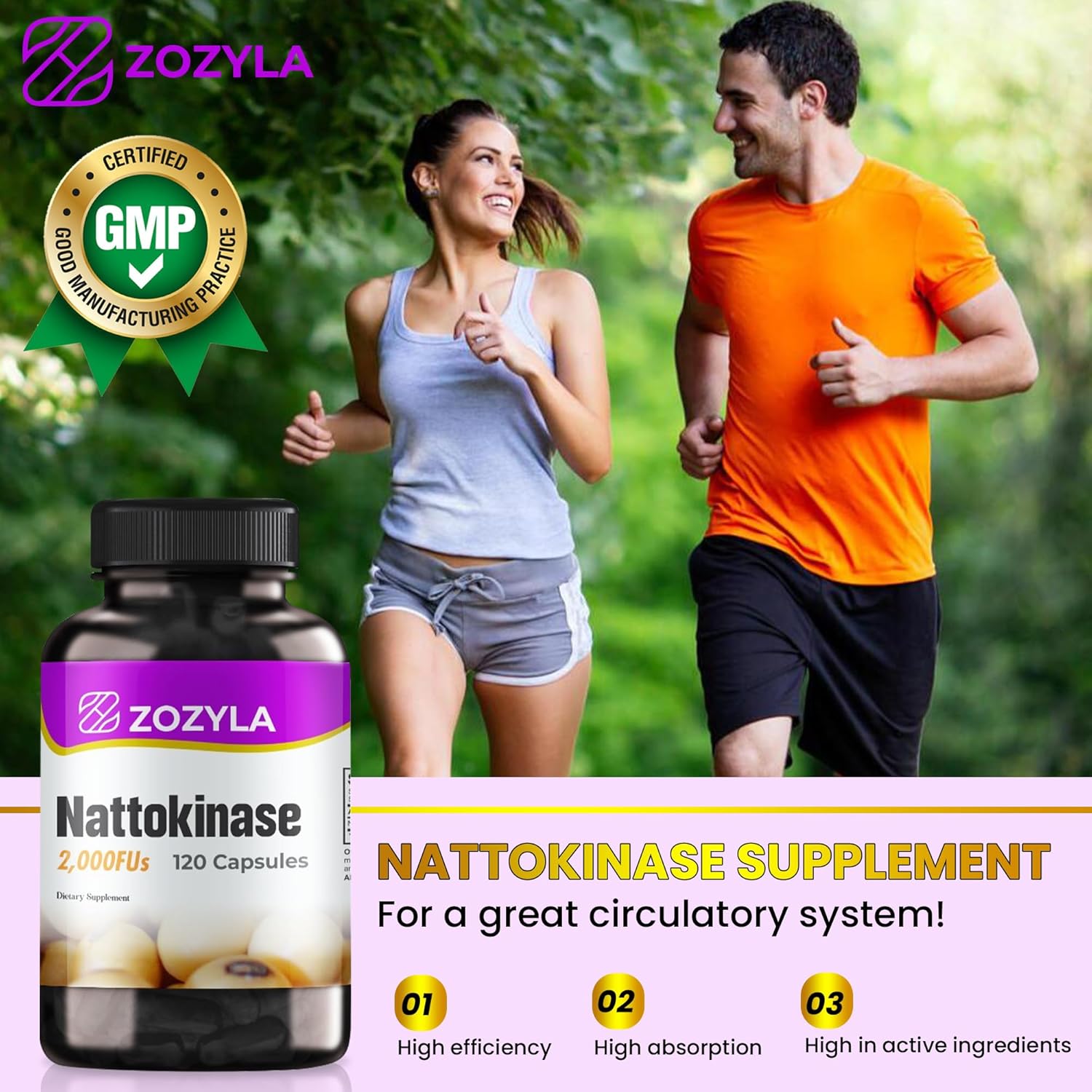 120 Count ZOZYLA Nattokinase Supplement with 2,000 FU - Promotes Healthy Blood Flow & Circulation - Non-GMO, Gluten Free, Vegan USA Made