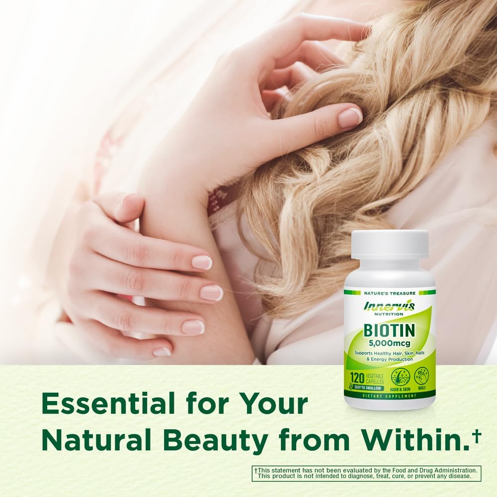 120-Day Supply of INNERVERSNUTRITION Biotin 5,000mcg Veggie Capsules for Hair, Skin & Nails - Easy-to-Swallow, Non-GMO - Made in USA - BoostGo Australia