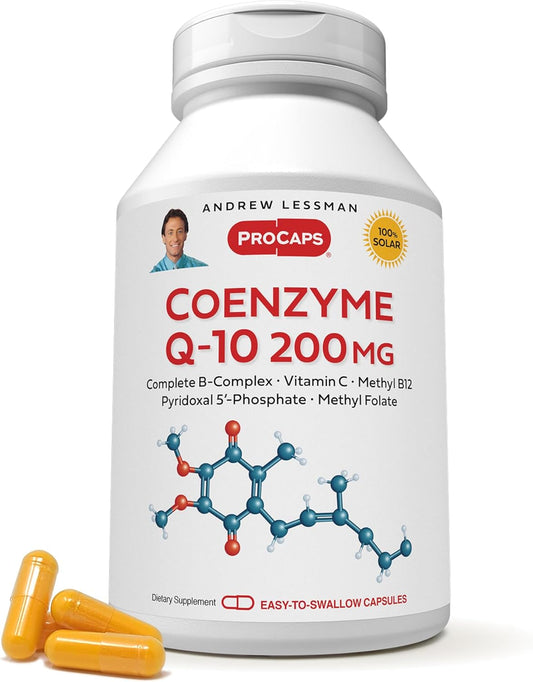120 Easy-to-Swallow Coenzyme Q-10 200 mg Capsules with B-Complex for Energy and Organ Function, Antioxidant Support, Aging Depletion Replenishment