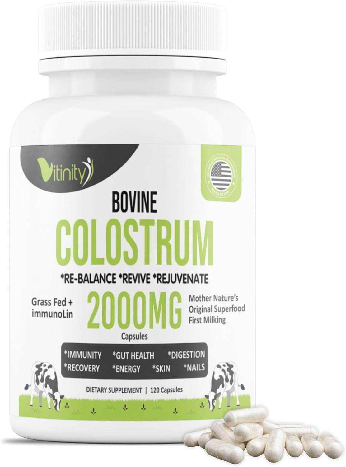 120 Grass Fed Bovine Colostrum Capsules for Gut Health, Immune Support, Muscle Recovery & Wellness - Natural IgG Supplement for Humans | Pure Colostrum Superfood, Unflavored
