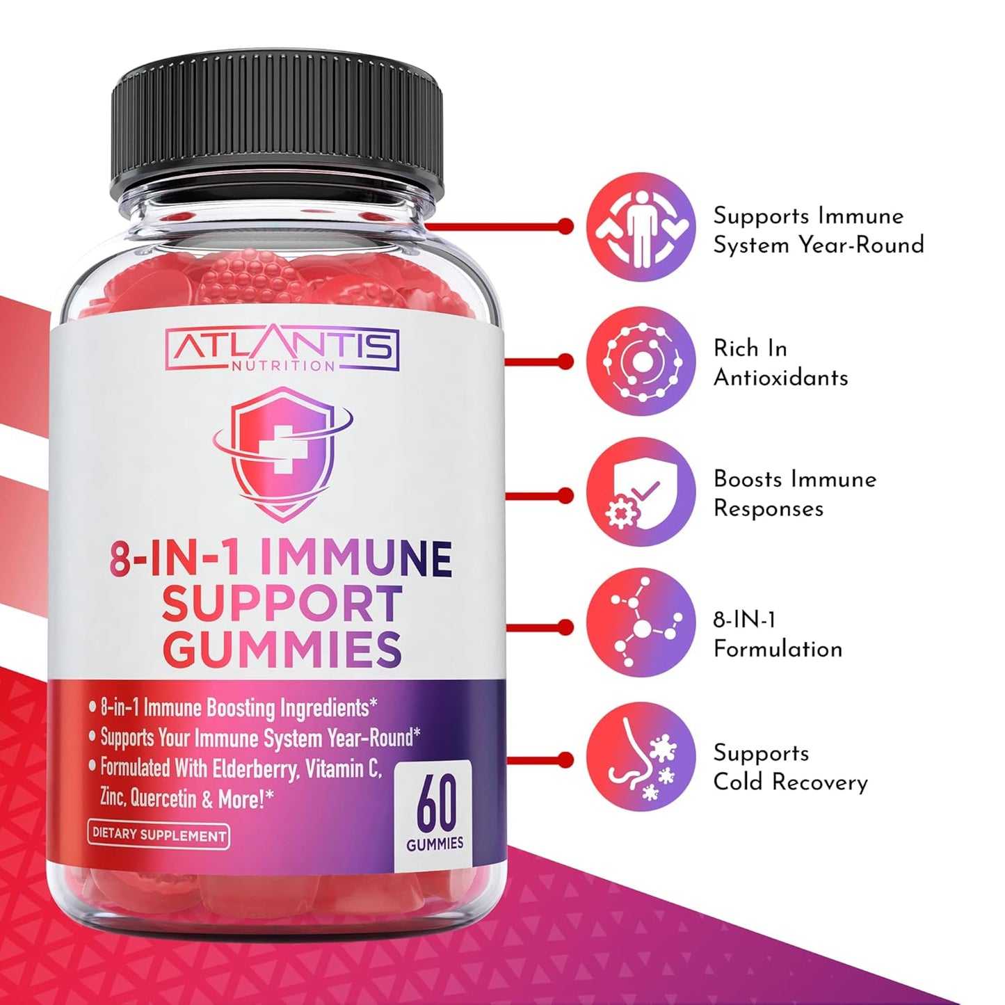 120 Gummies: Atlantis Nutrition Magnesium Citrate and Immune Support Formula