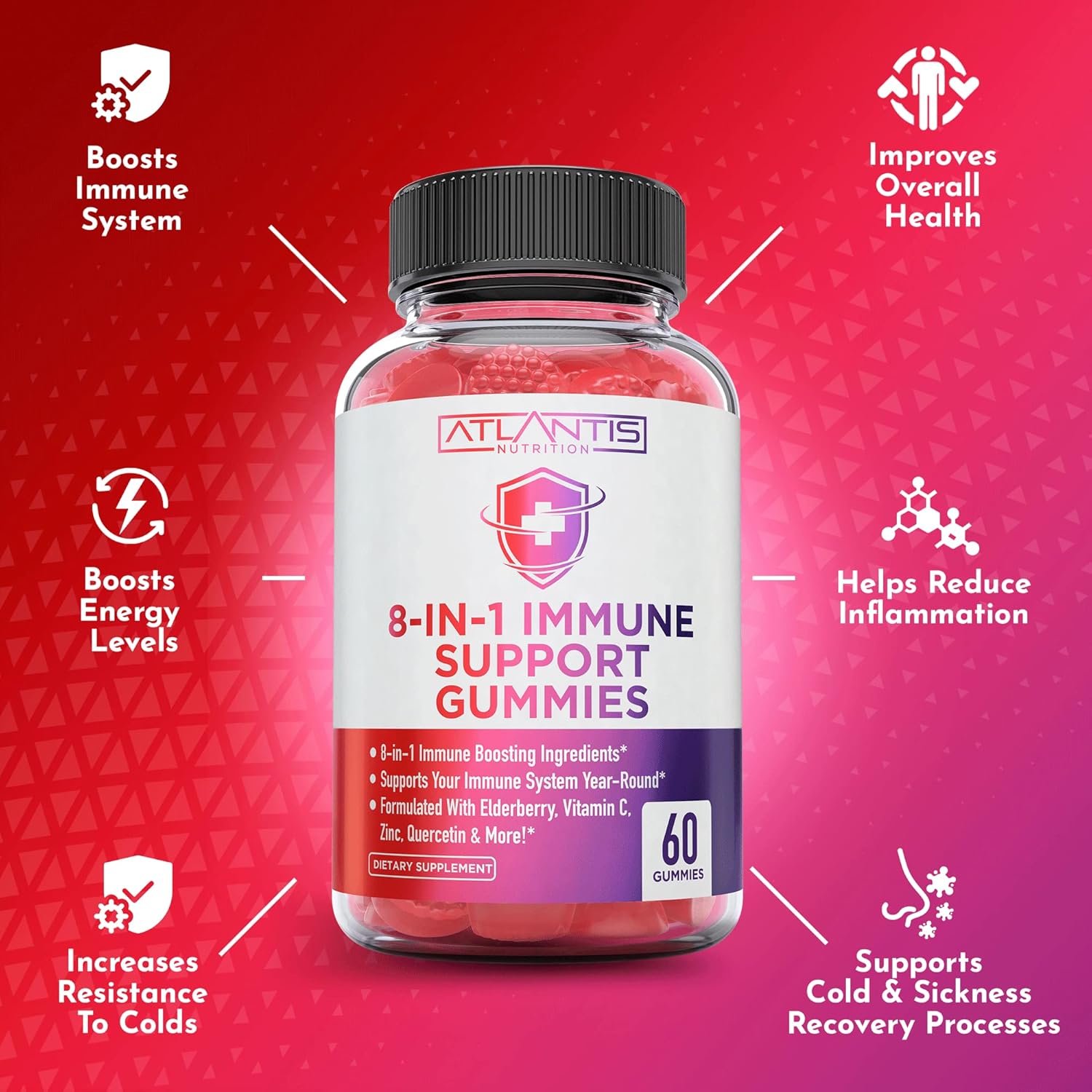 120 Gummies: Atlantis Nutrition Magnesium Citrate and Immune Support Formula