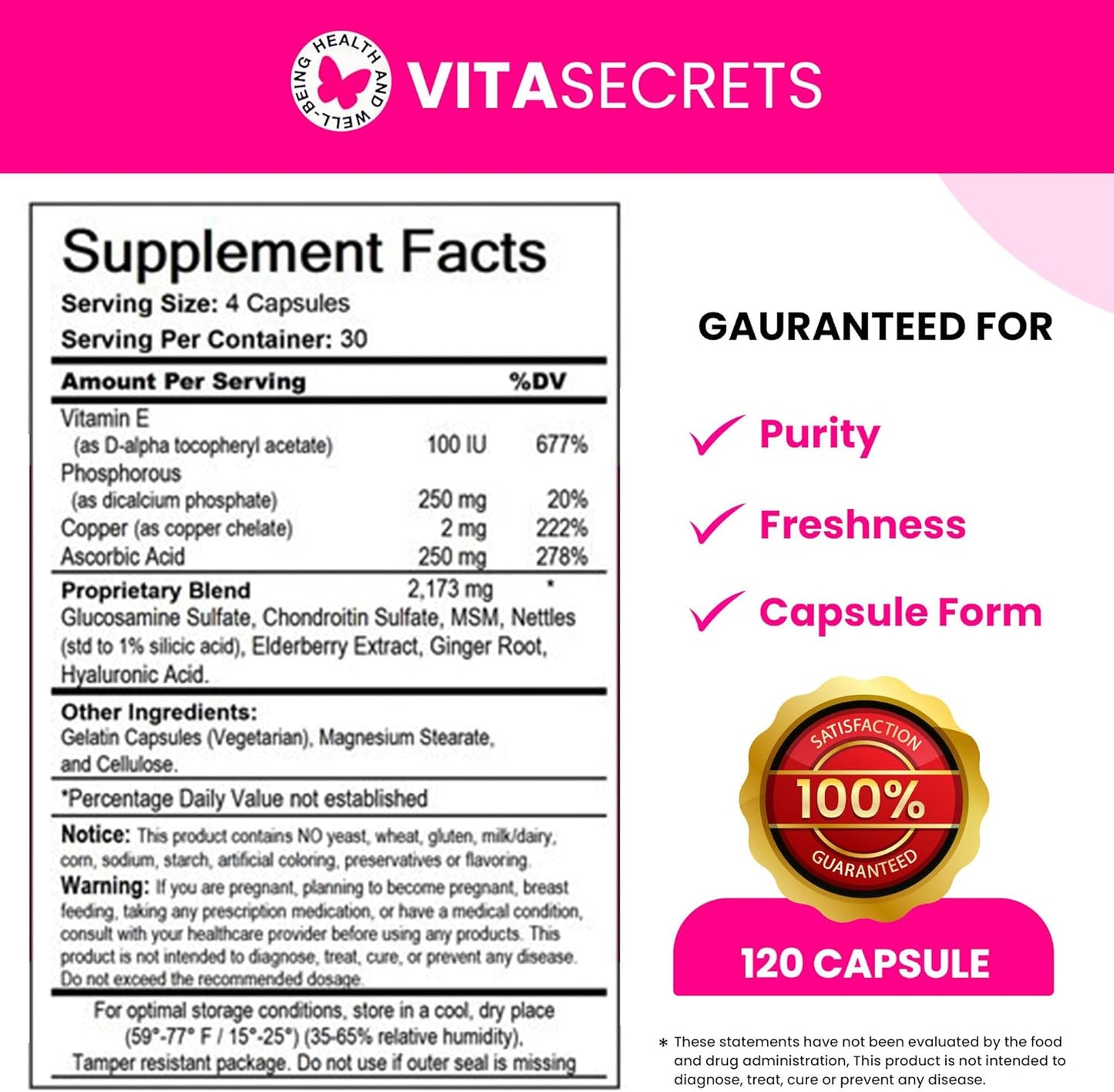 120 Joint Health Capsules for Men and Women with Glucosamine, Chondroitin, MSM, and Hyaluronic Acid - Supports Joint Health and Reduces Discomfort and Stiffness