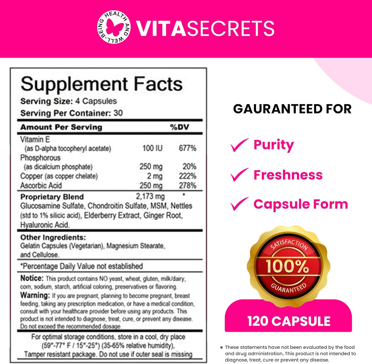 120 Joint Health Capsules for Men and Women with Glucosamine, Chondroitin, MSM, and Hyaluronic Acid - Supports Joint Health and Reduces Discomfort and Stiffness