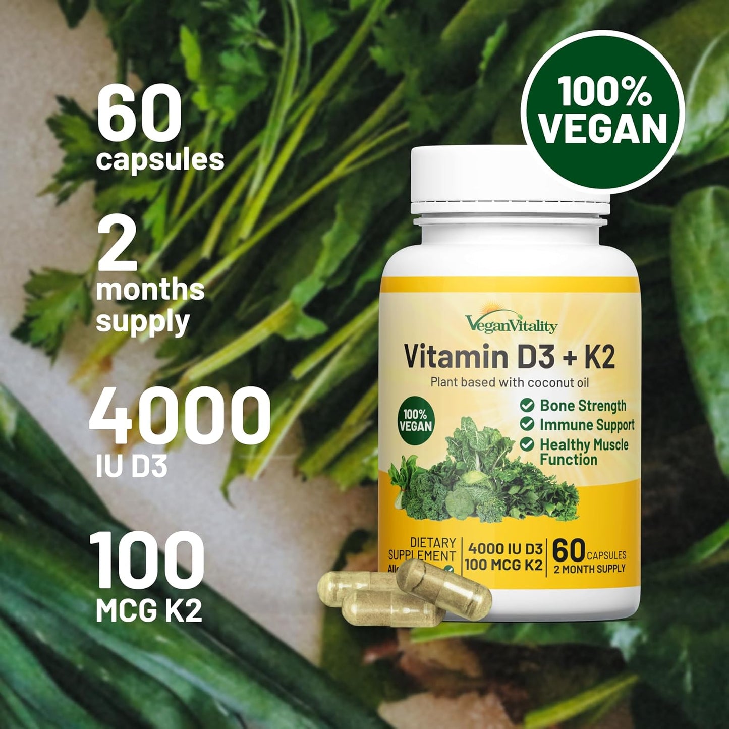 120 Lions Mane Mushroom Nootropic Brain Support + 60 Vegan Vitamin D3 + K2 Bundle for Brain & Body Balance