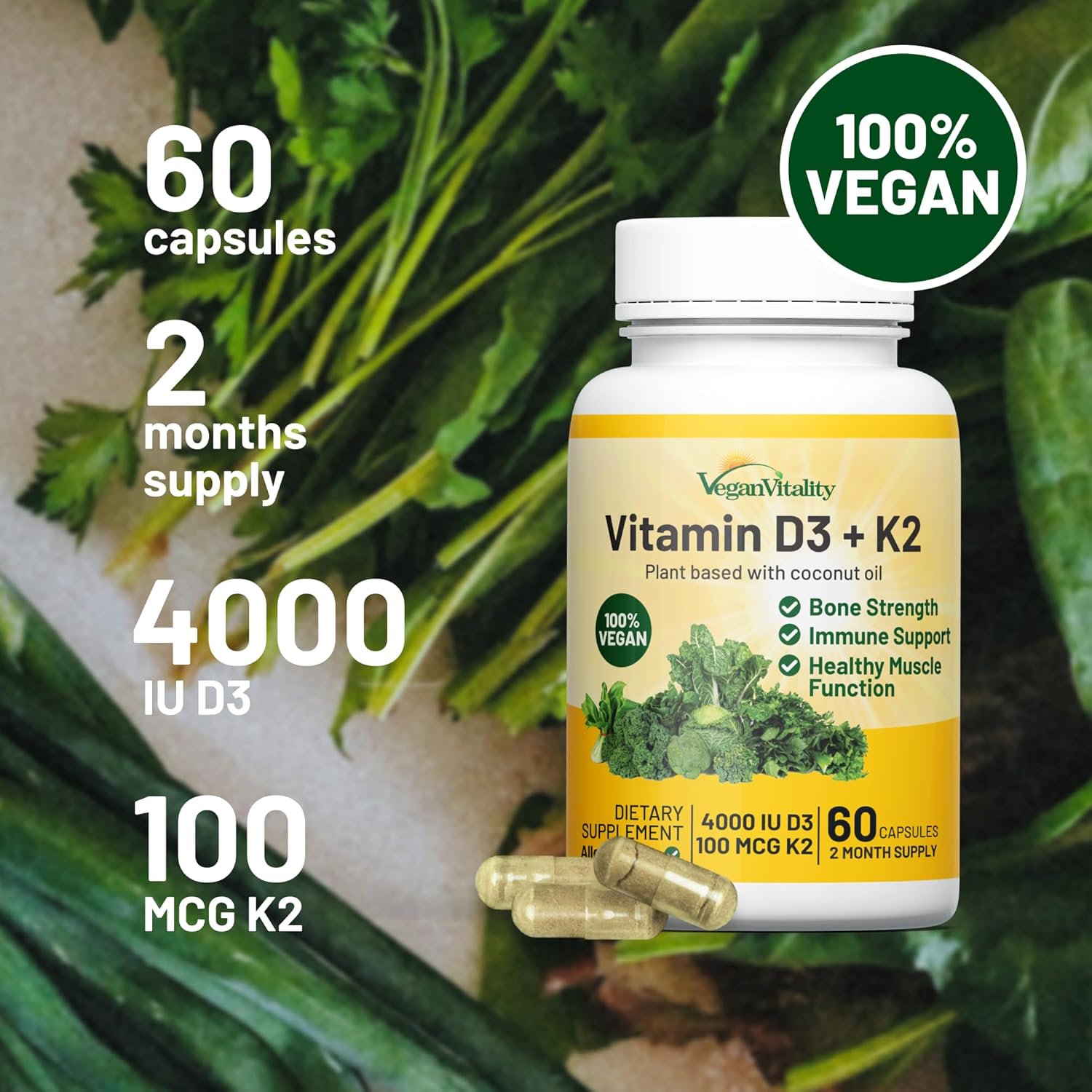 120 Lions Mane Mushroom Nootropic Brain Support + 60 Vegan Vitamin D3 + K2 Bundle for Brain & Body Balance