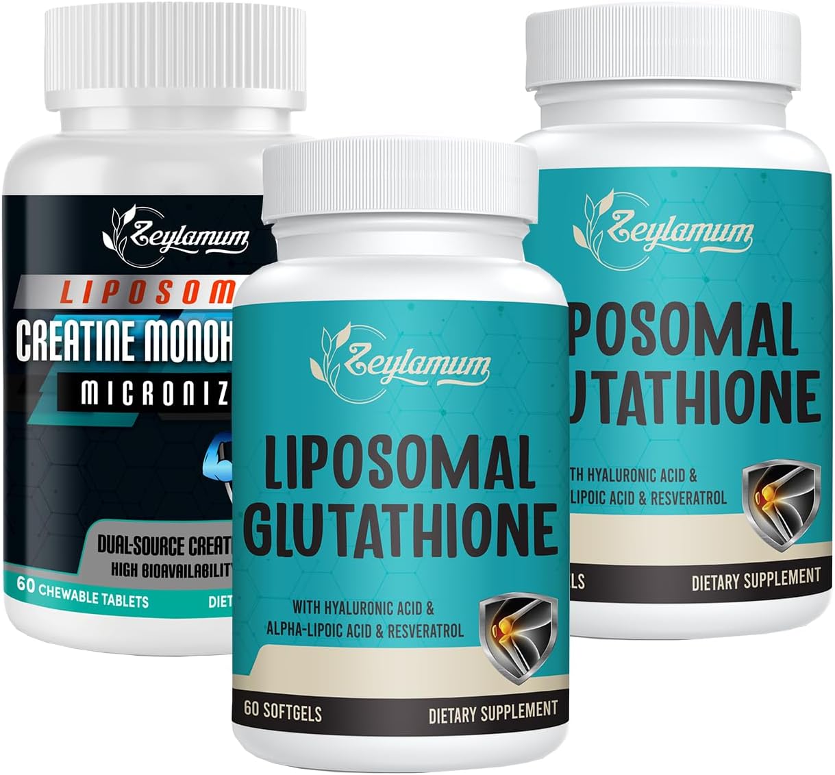 120 Liposomal Glutathione Softgels + 60 Creatine Monohydrate Micronized Counts - Zeylamum