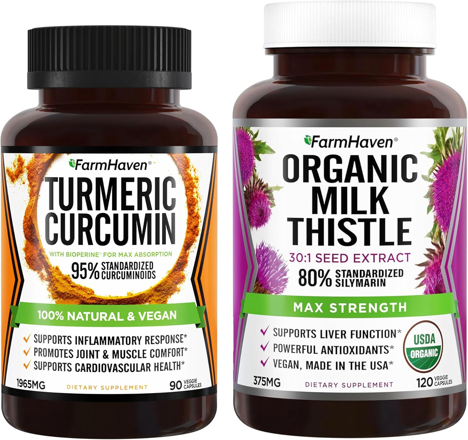 120 Milk Thistle Capsules + 90 Turmeric Curcumin Capsules by FarmHaven