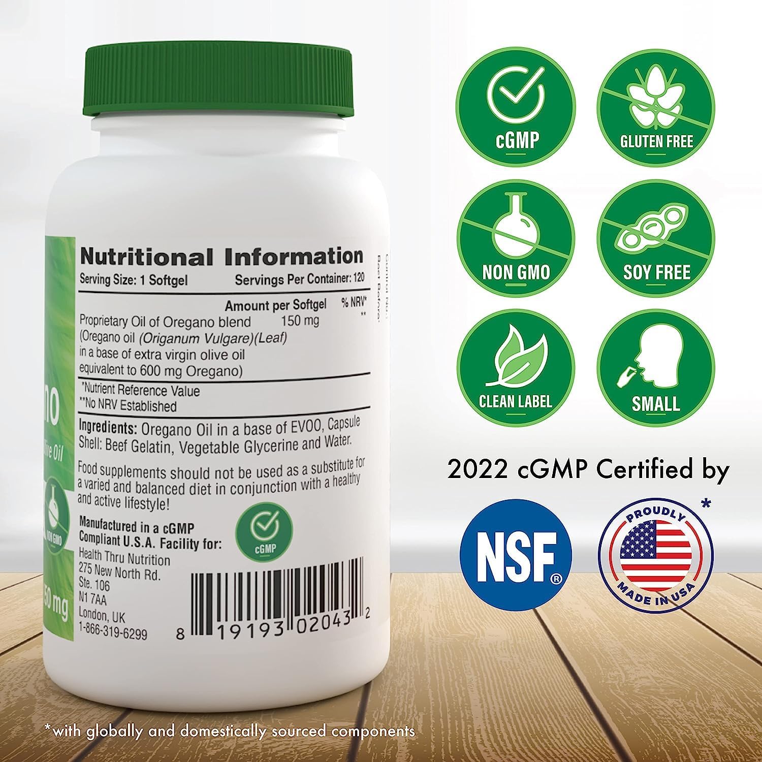 120 Mini-Softgels of European Wild Harvested Oil of Oregano - 40:1 Origanum Vulgare Equivalent to 600mg - Non-GMO Gluten Free by Health Thru Nutrition