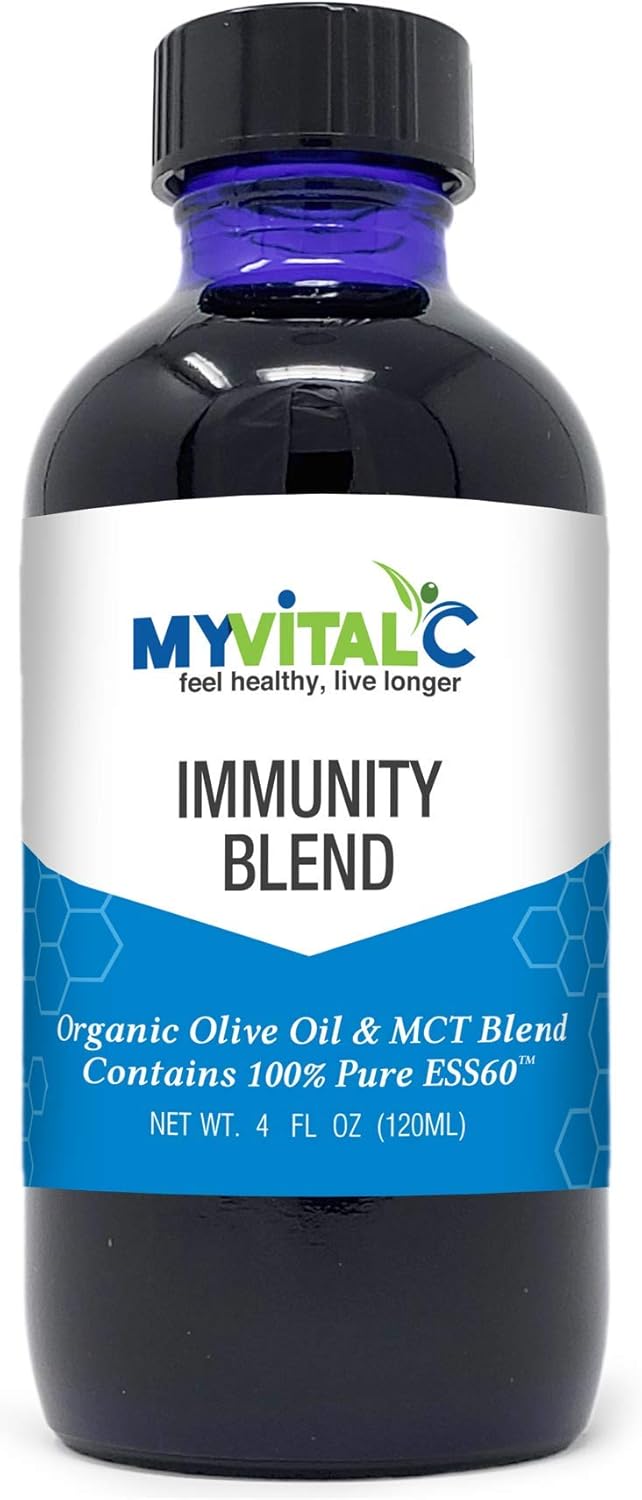 120 ML MyVitalC Immunity Blend: Organic Extra Virgin Olive Oil & MCT Supplement with ESS60 for Nootropic, Focus, Sleep, Antioxidant, Energy, Longevity & Immunity