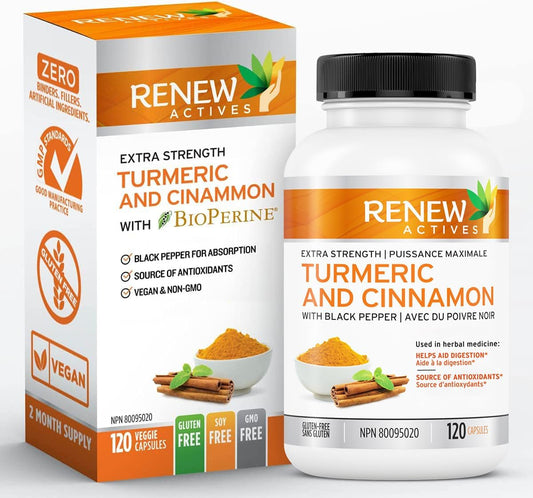 120 Organic Turmeric & Cinnamon Capsules with Curcumin & BioPerine for Metabolism, Joint Health & Digestion