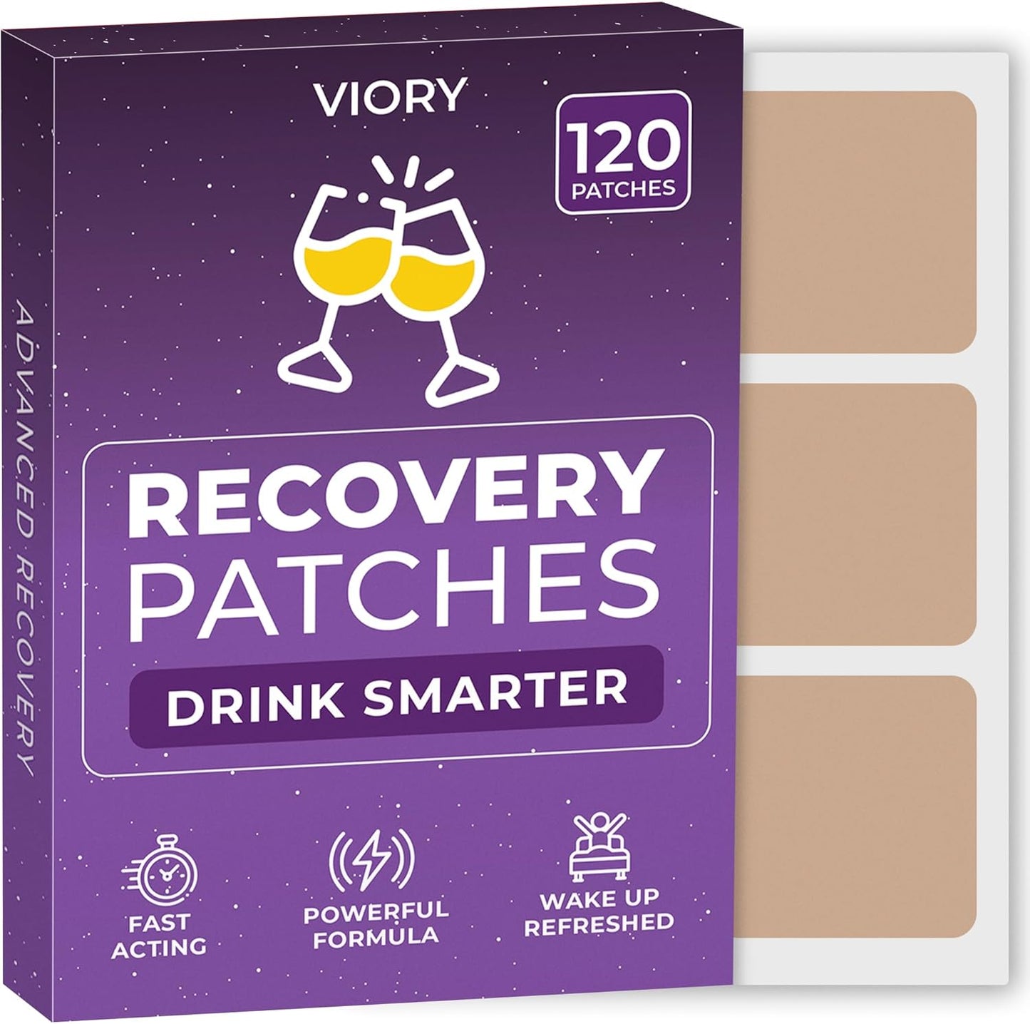 120 Pack Viory Recovery Patches - Natural Ingredients for Refreshed Mornings - Skin-Friendly & Waterproof - Apply Pre-Party for Energy Boost