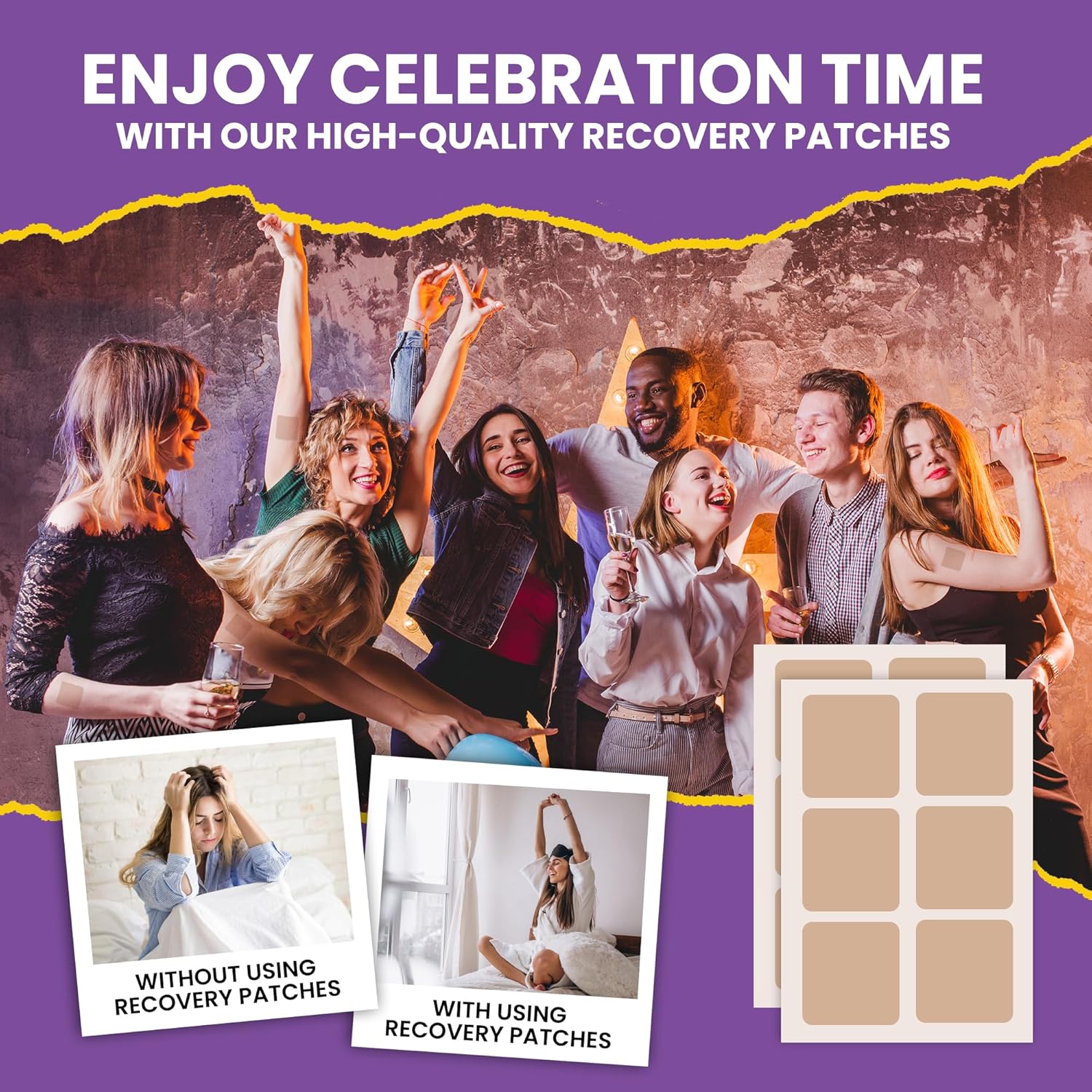 120 Pack Viory Recovery Patches - Natural Ingredients for Refreshed Mornings - Skin-Friendly & Waterproof - Apply Pre-Party for Energy Boost