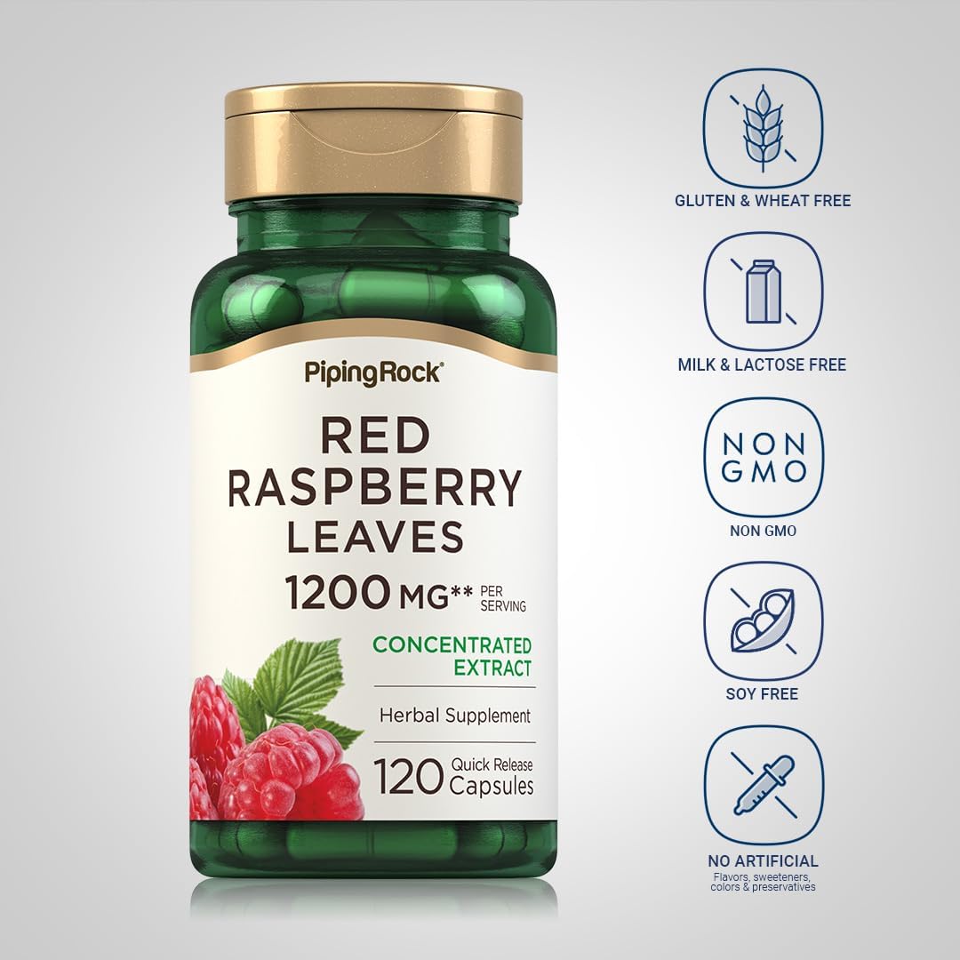 120 Red Raspberry Leaf Capsules - 1200mg Concentrated Extract - Non GMO, Gluten Free Supplement