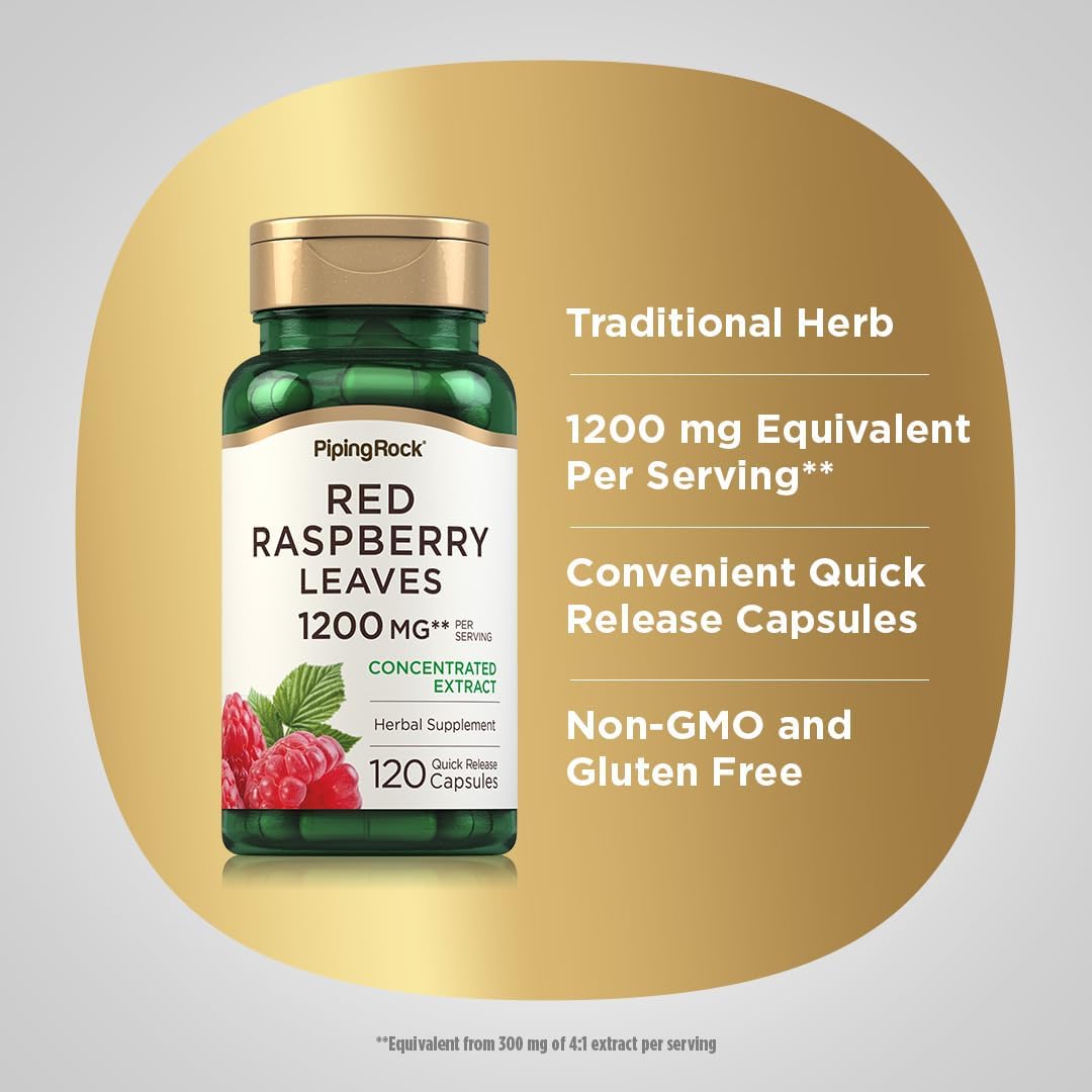 120 Red Raspberry Leaf Capsules - 1200mg Concentrated Extract - Non GMO, Gluten Free Supplement