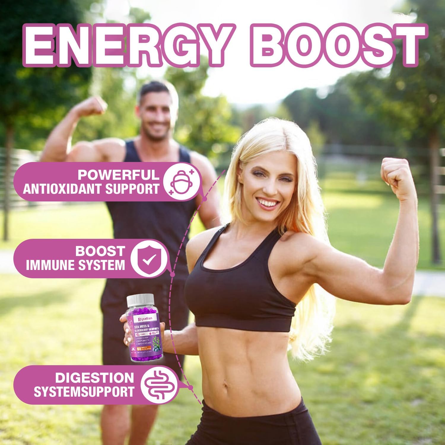 120 Sea Moss Gummies with Elderberry, Vitamin C, and Zinc for Immune and Thyroid Support - Natural Gummy Bears for Kids and Adults