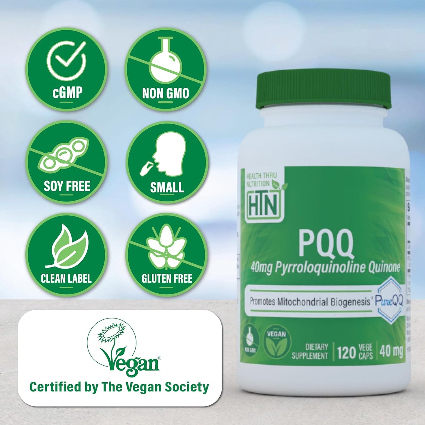 120 Servings Health Thru Nutrition PQQ 40mg Capsules | PureQQ for Mitochondrial Biogenesis | Vegan Non-GMO Gluten Soy Free Supplement