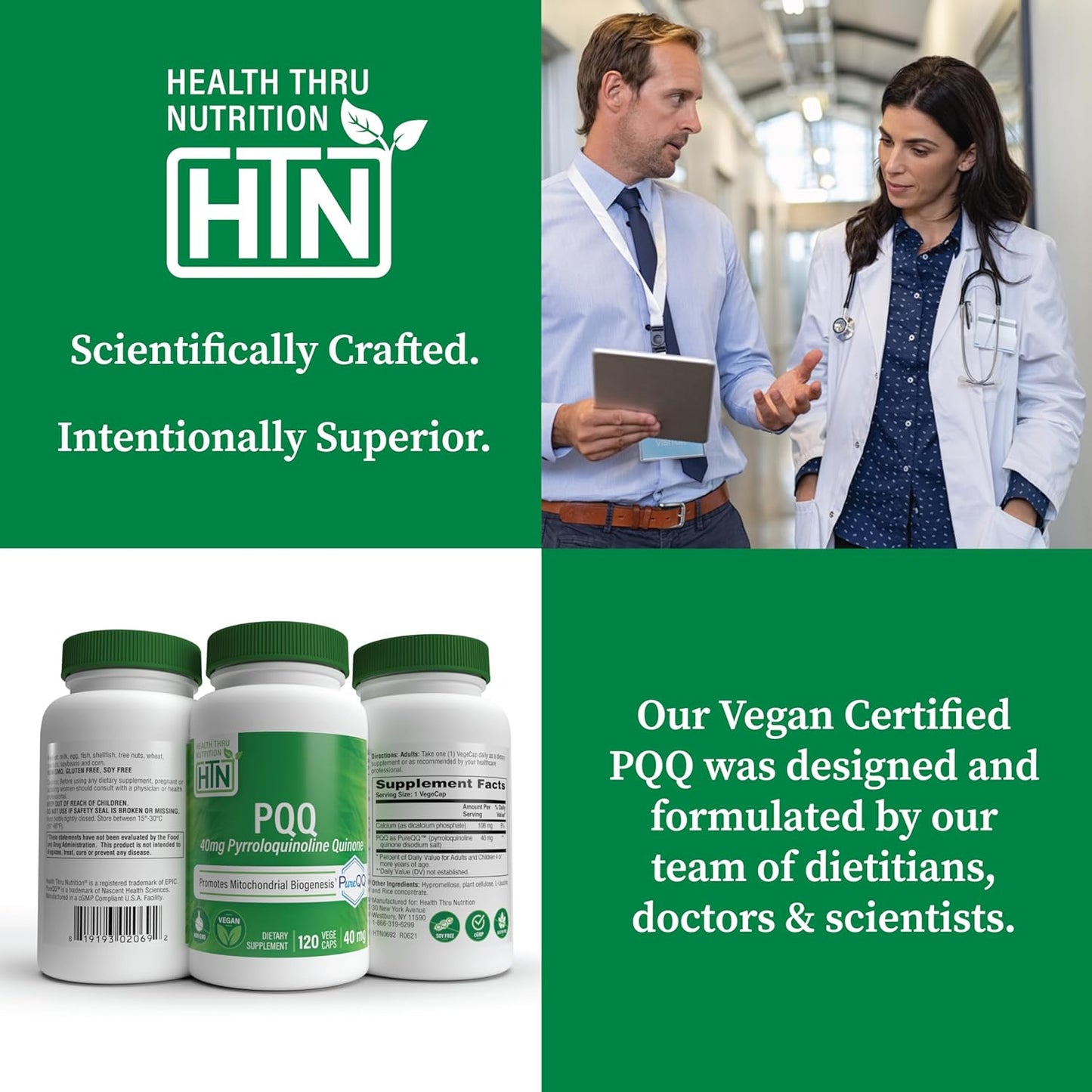 120 Servings Health Thru Nutrition PQQ 40mg Capsules | PureQQ for Mitochondrial Biogenesis | Vegan Non-GMO Gluten Soy Free Supplement