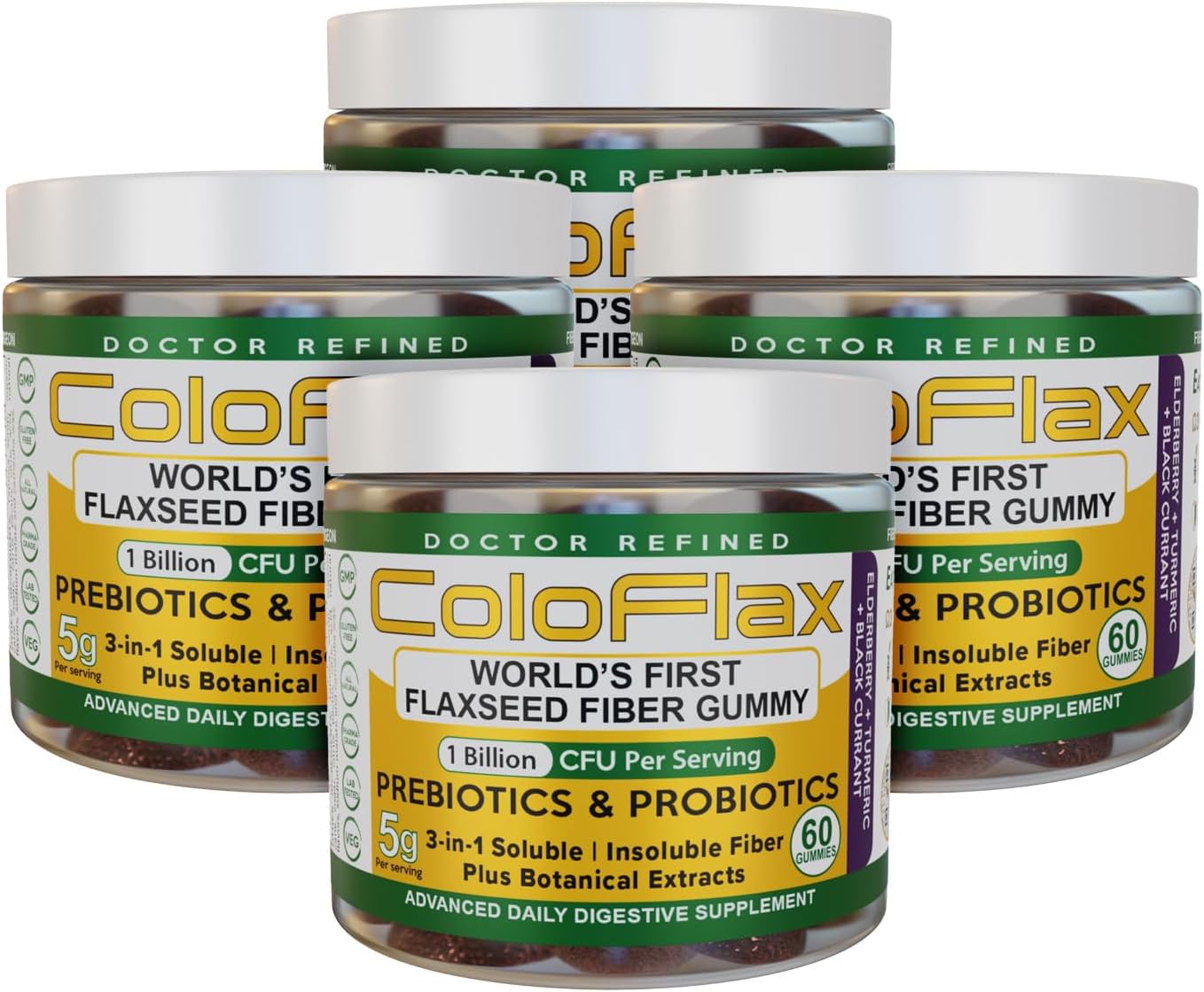 120 Servings of ColoFlax Organic Flaxseed Fiber + Probiotic Gummies for Adults, Vegan Triple-Fiber Gummies for Constipation Relief & Regularity