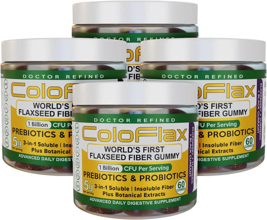 120 Servings of ColoFlax Organic Flaxseed Fiber + Probiotic Gummies for Adults, Vegan Triple-Fiber Gummies for Constipation Relief & Regularity