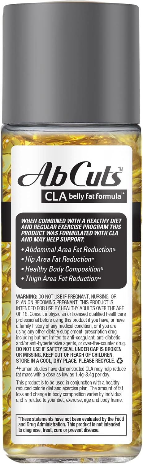 120 Softgel AbCuts CLA Belly Fat Formula with Omega 3 Fish Oil, Flaxseed Oil, and Vitamin E - Boosts Antioxidants & Promotes Healthy Body Composition