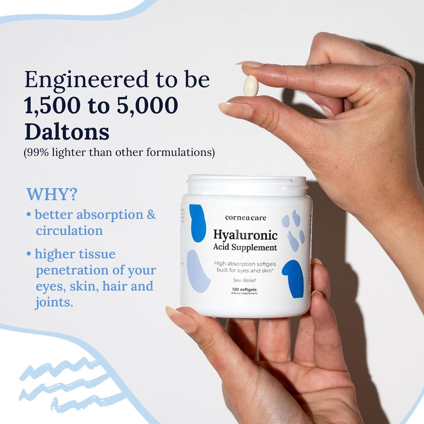 120 Softgel CorneaCare Hyaluronic Acid Supplements for Hydration & Anti-Aging with High Absorption - Eye Vitamins & Supplements