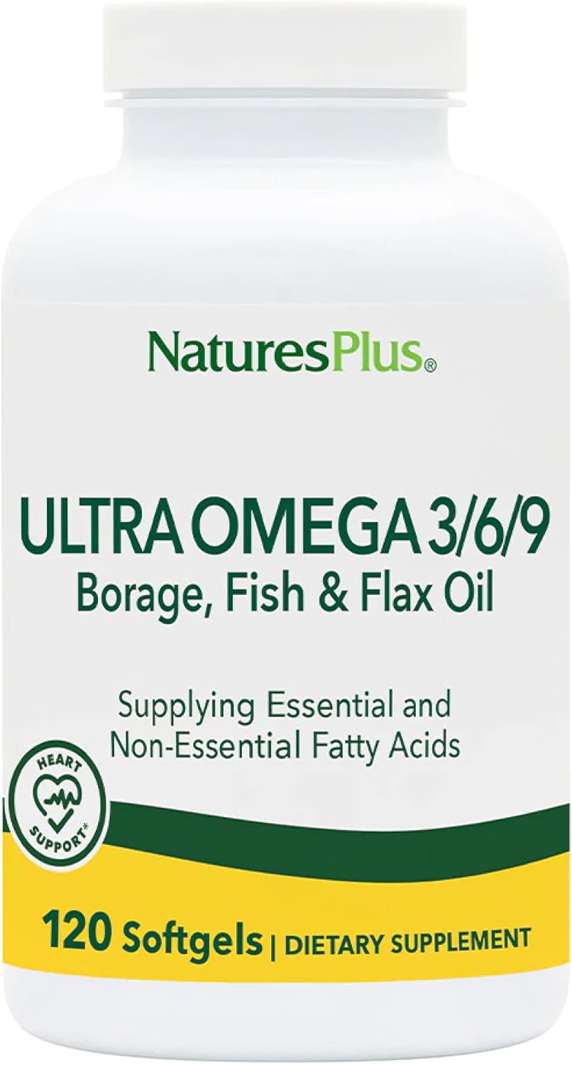 120 Softgel Natures Plus Ultra Omega 3 6 9 Supplement with Borage Oil, Fish Oil, and Flax Oil - Gluten-Free, 120 Servings