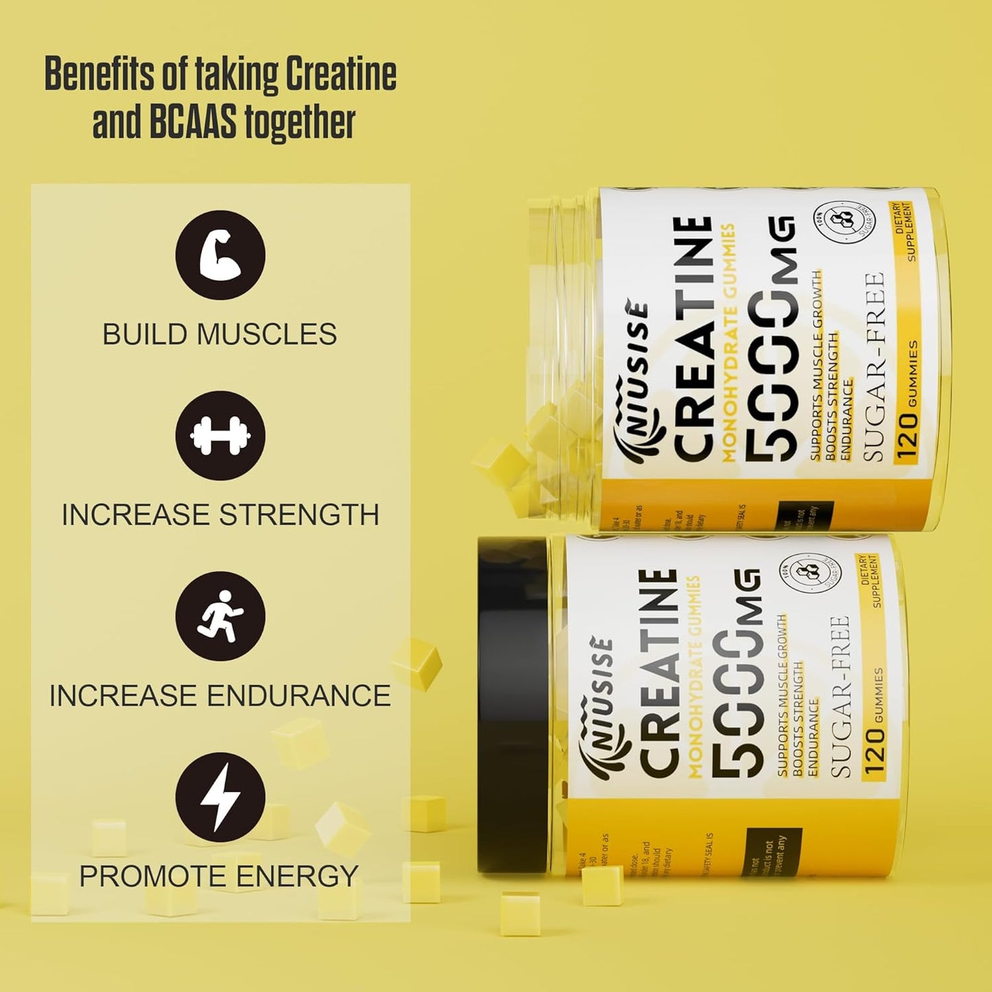 120 Sugar-Free Creatine Monohydrate Gummies with Magnesium Complex and L-Threonate for Energy Support - 1 Pack