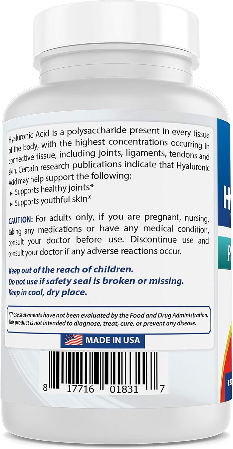 120 Tablets Best Naturals Hyaluronic Acid 200 mg - Non-GMO, Gluten Free for Youthful Skin & Joint Health