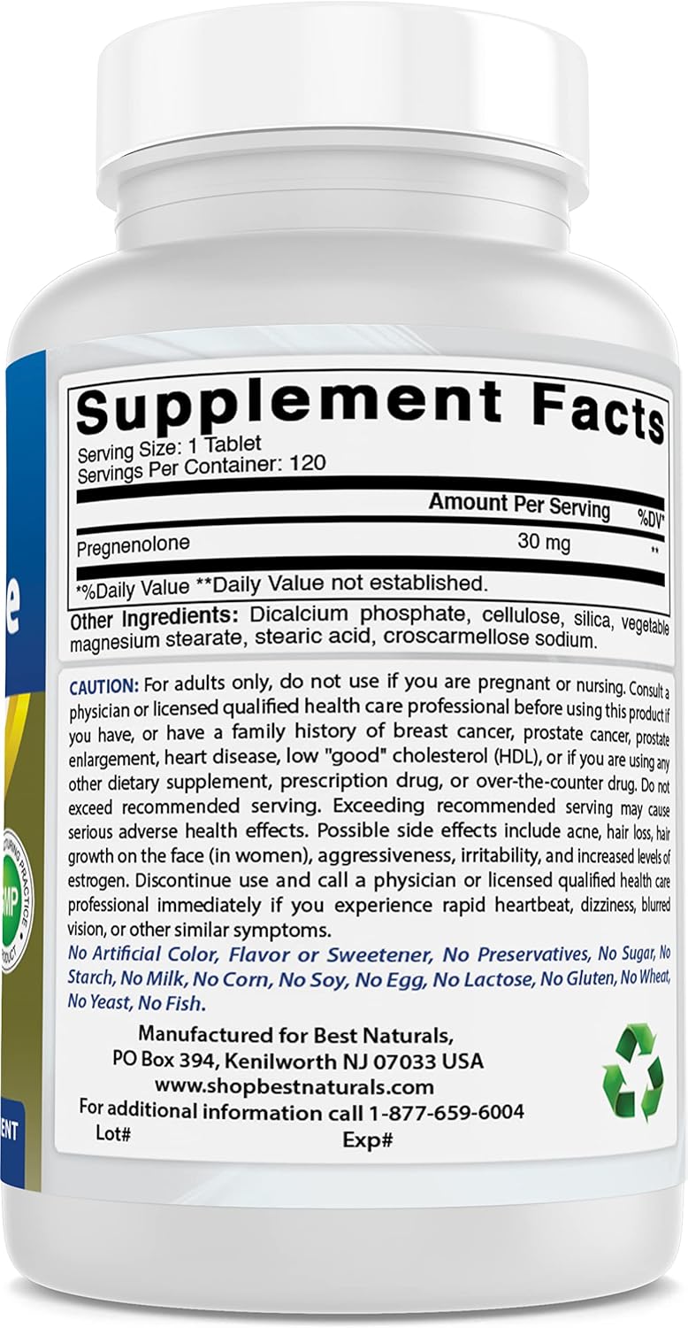 120 Tablets of Best Naturals Pregnenolone 30 mg - Pack of 2