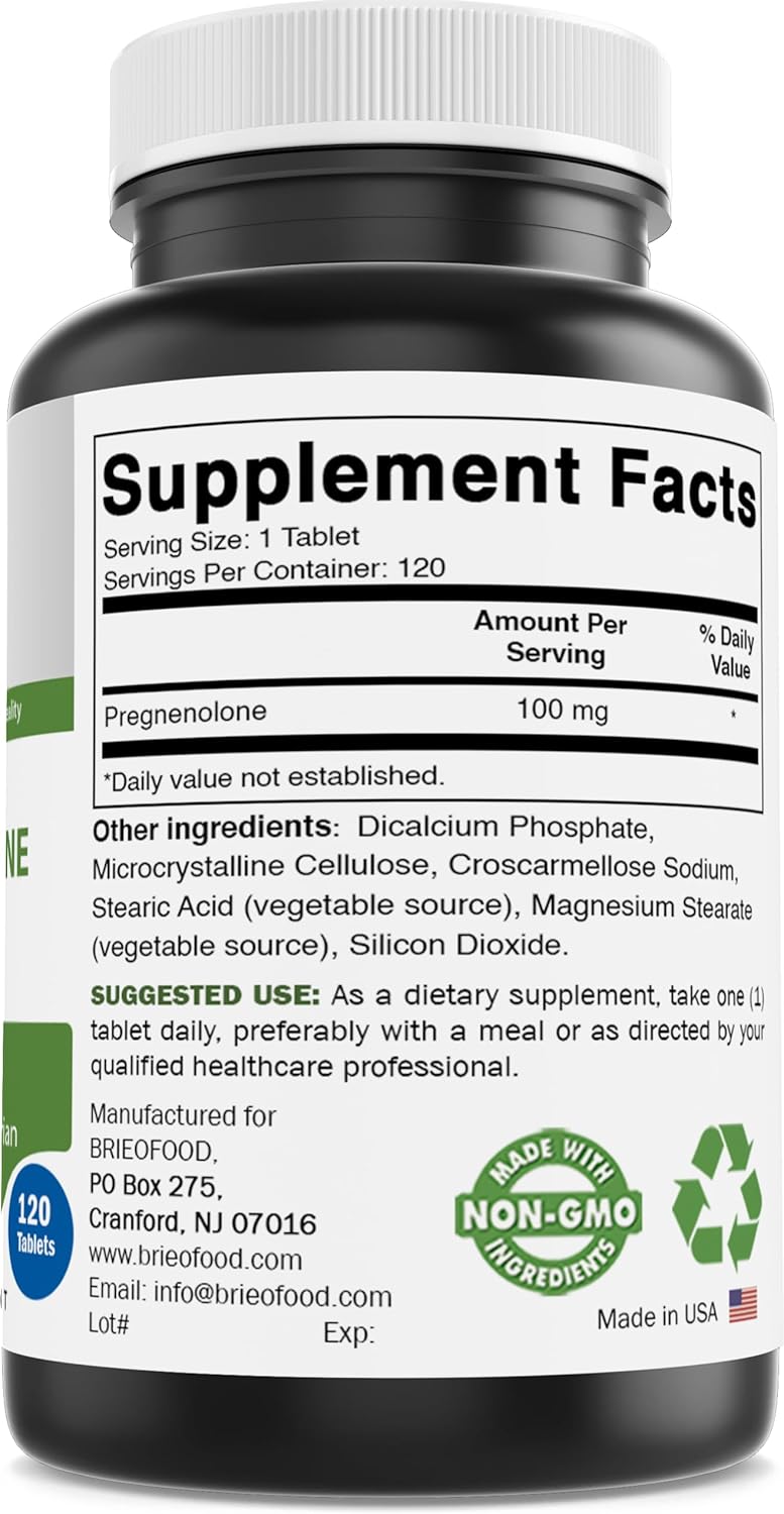 120 Tablets of Brieofood Pregnenolone 100 mg for Hormone Balance