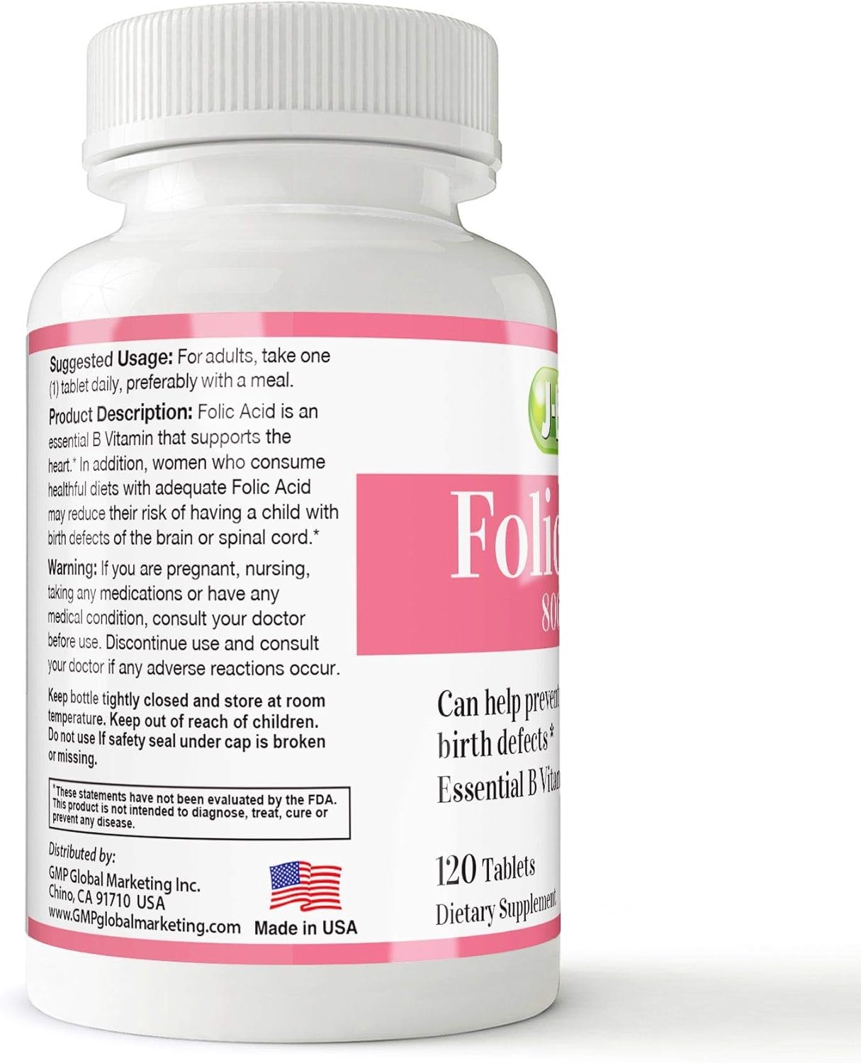 120 Tablets of J-Bio Folic Acid 800mcg for Women's Daily Health and Prenatal Care