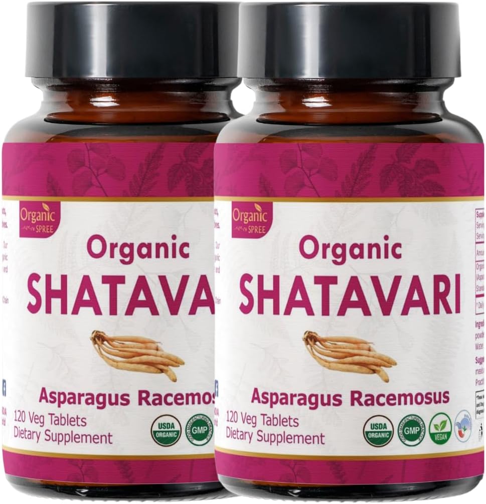 120 Tablets of Organic Shatavari for Women's Health and Immune System Support - Vegan and USDA Certified - Pack of 2