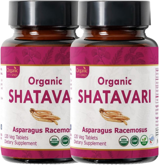 120 Tablets of Organic Shatavari for Women's Health and Immune System Support - Vegan and USDA Certified - Pack of 2